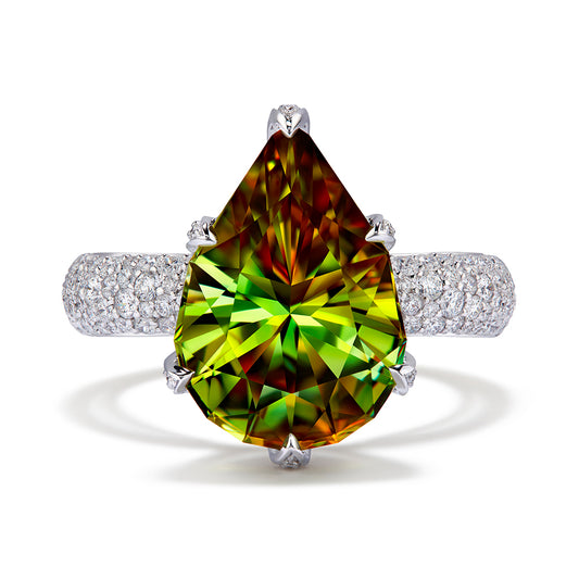 Sphene Ring with D Flawless Diamonds set in 18K White Gold