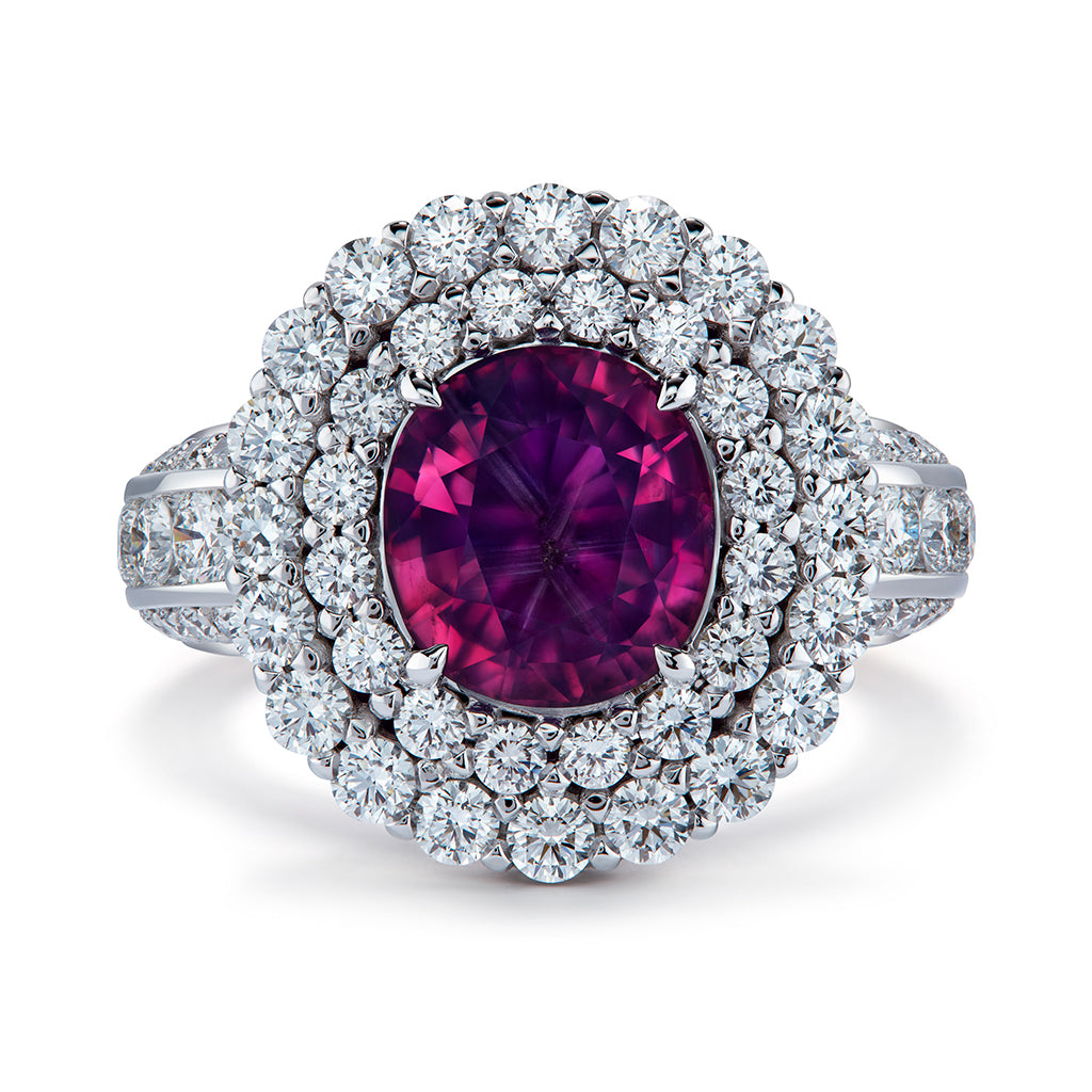 Unheated Kashmir Trapiche Ruby Ring with D Flawless Diamonds set in 18K White Gold