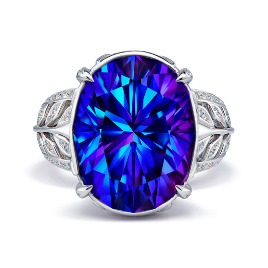 Vivid Blue Tanzanite Ring with D Flawless Diamonds set in 18K White Gold