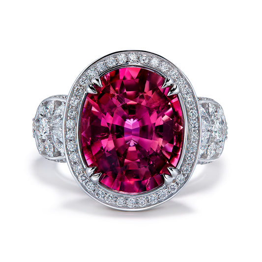 Neon Rubellite Ring with D Flawless Diamonds set in 18K White Gold