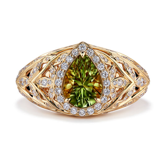 Alexandrite Ring with D Flawless Diamonds set in 18K Yellow Gold