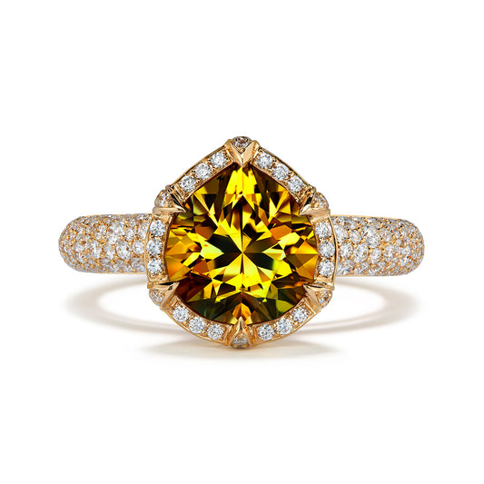 Mali Garnet Ring with D Flawless Diamonds set in 18K Yellow Gold