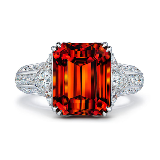 Tanzanian Orange Zircon Ring with D Flawless Diamonds set in 18K White Gold