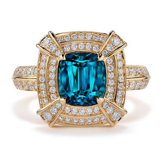 Indicolite Tourmaline Ring with D Flawless Diamonds set in 18K Yellow Gold