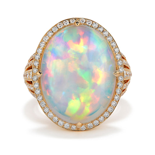 Opal Ring with D Flawless Diamonds set in 18K Yellow Gold