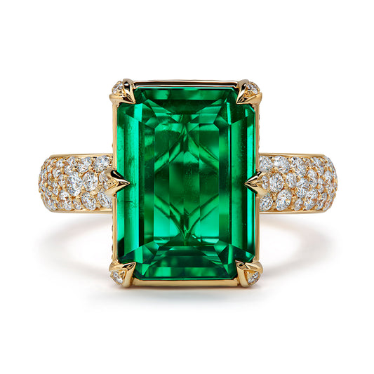 Russian Emerald Ring with D Flawless Diamonds set in 18K Yellow Gold