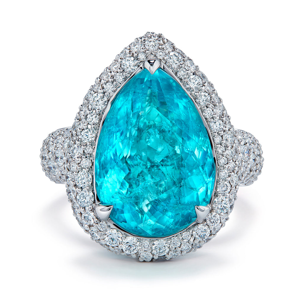 Neon Paraiba Tourmaline Ring with D Flawless Diamonds set in 18K White Gold