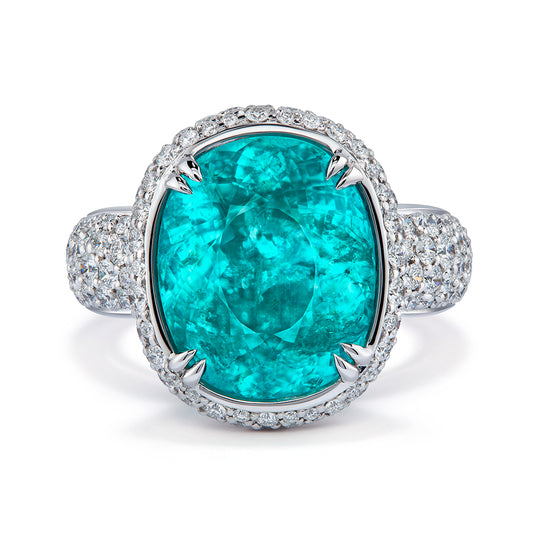 Neon Paraiba Tourmaline Ring with D Flawless Diamonds set in 18K White Gold