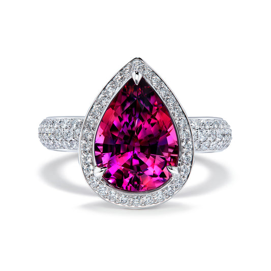 Magenta Garnet Ring with D Flawless Diamonds set in 18K White Gold