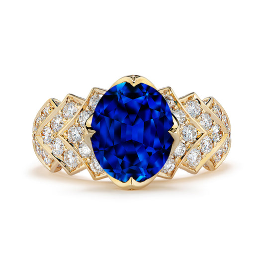 Indigo Blue Indicolite Ring with D Flawless Diamonds set in 18K Yellow Gold