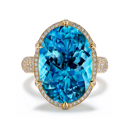 Santa Maria Aquamarine Ring with D Flawless Diamonds set in 18K Yellow Gold