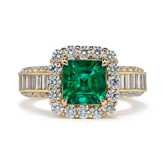 Old World Muzo Colombian Emerald Ring with D Flawless Diamonds set in 18K Yellow Gold