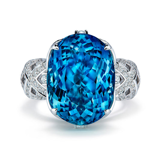 Brazilian Santa Maria Aquamarine Ring with D Flawless Diamonds set in 18K White Gold