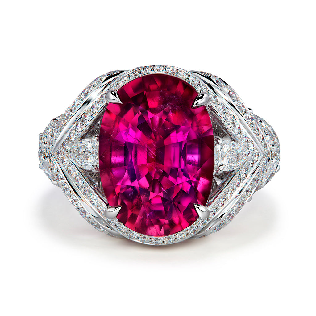 Brazilian Rubellite Tourmaline Ring with D Flawless Diamonds set in 18K White Gold