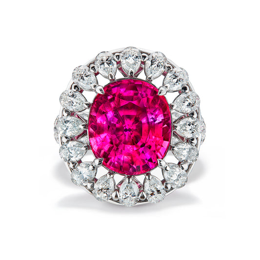 Neon Rubellite Tourmaline Ring with D Flawless Diamonds set in 18K White Gold