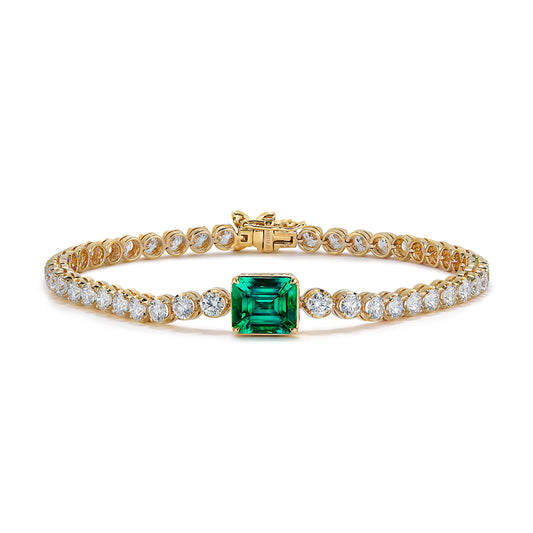 Russian Emerald Bracelet with D Flawless Diamonds set in 18K Yellow Gold