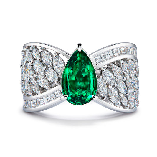 Russian Emerald Ring with D Flawless Diamonds set in 18K White Gold