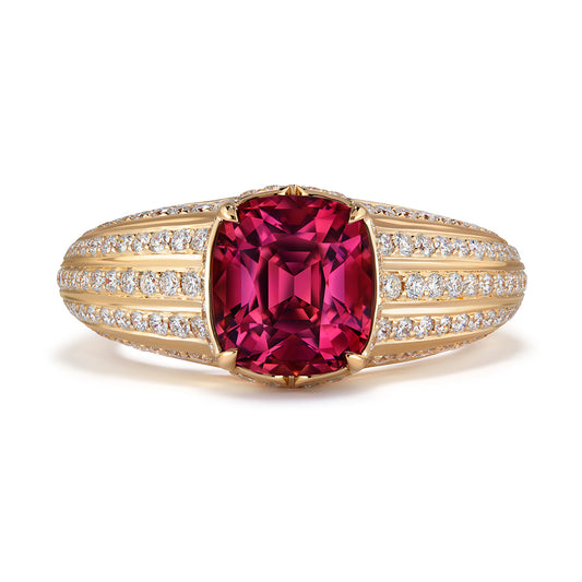 Pink Malaya Garnet Ring with D Flawless Diamonds set in 18K Yellow Gold