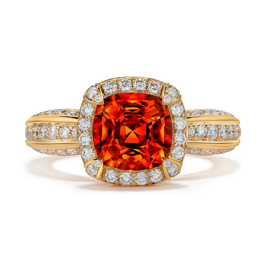 Neon Mandarin Garnet Ring with D Flawless Diamonds set in 18K Yellow Gold