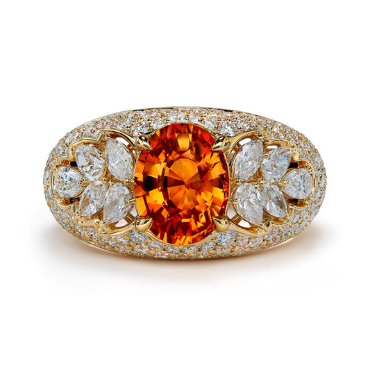 Neon Mandarin Garnet Ring with D Flawless Diamonds set in 18K Yellow Gold