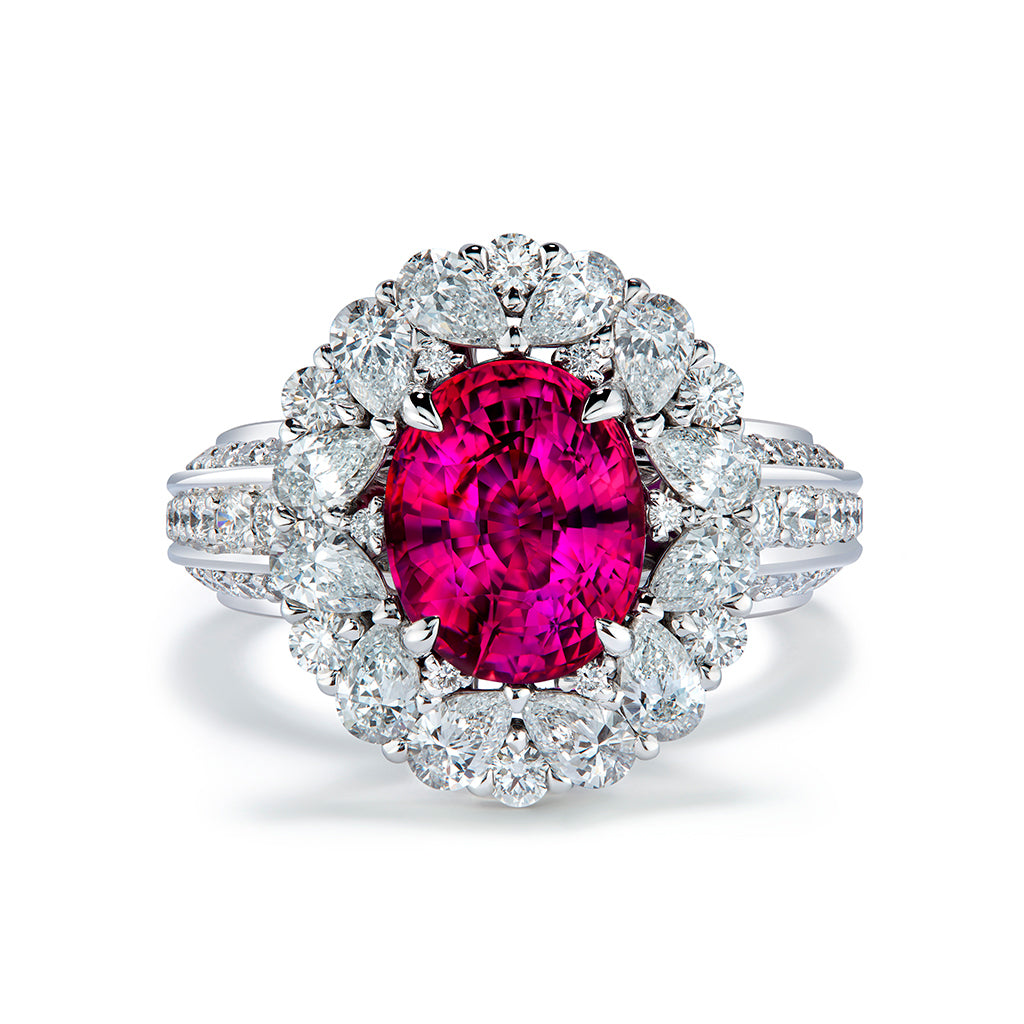 Unheated Montepuez Ruby Ring with D Flawless Diamonds set in 18K White Gold