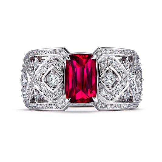 Unheated Mozambique Pigeon Blood Ruby Ring with D Flawless Diamonds set in 18K White Gold