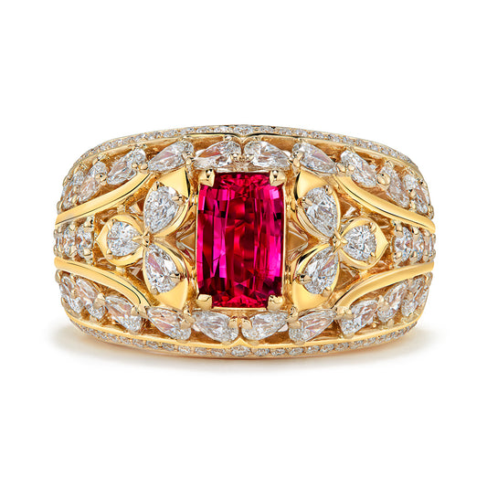 Unheated Jedi Pigeon Blood Ruby Ring with D Flawless Diamonds set in 18K Yellow Gold