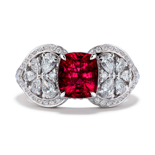 Unheated Mozambique Pigeon Blood Ruby Ring with D Flawless Diamonds set in 18K White Gold