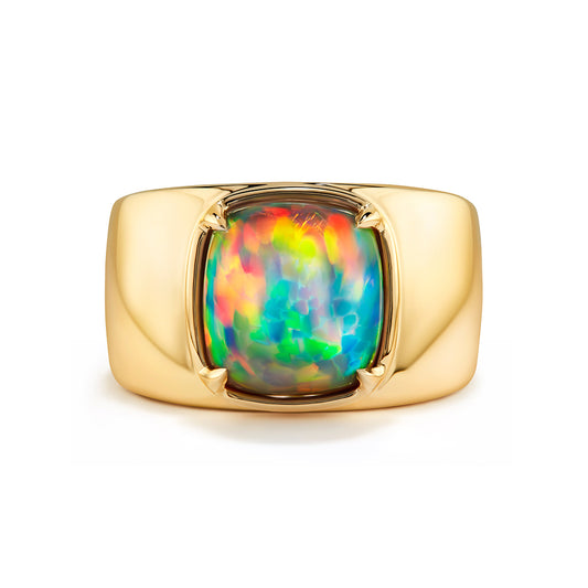 Indonesian Black Opal Ring with D Flawless Diamonds set in 18K Yellow Gold