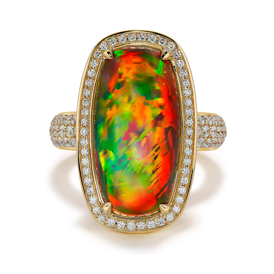 Indonesian Black Opal Ring with D Flawless Diamonds set in 18K Yellow Gold