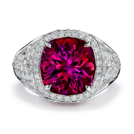 Neon Rubellite Ring with D Flawless Diamonds set in 18K White Gold