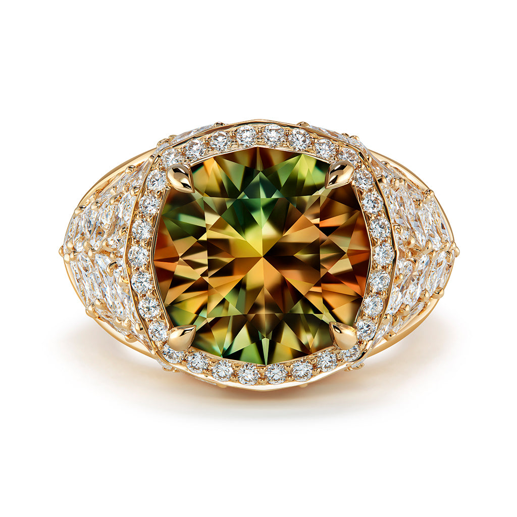 Zultanite Ring with D Flawless Diamonds set in 18K Yellow Gold