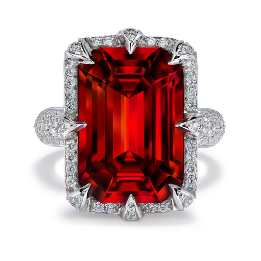 Mandarin Garnet Ring with D Flawless Diamonds set in 18K White Gold