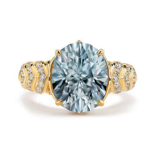 White Zircon Ring with D Flawless Diamonds set in 18K Yellow Gold