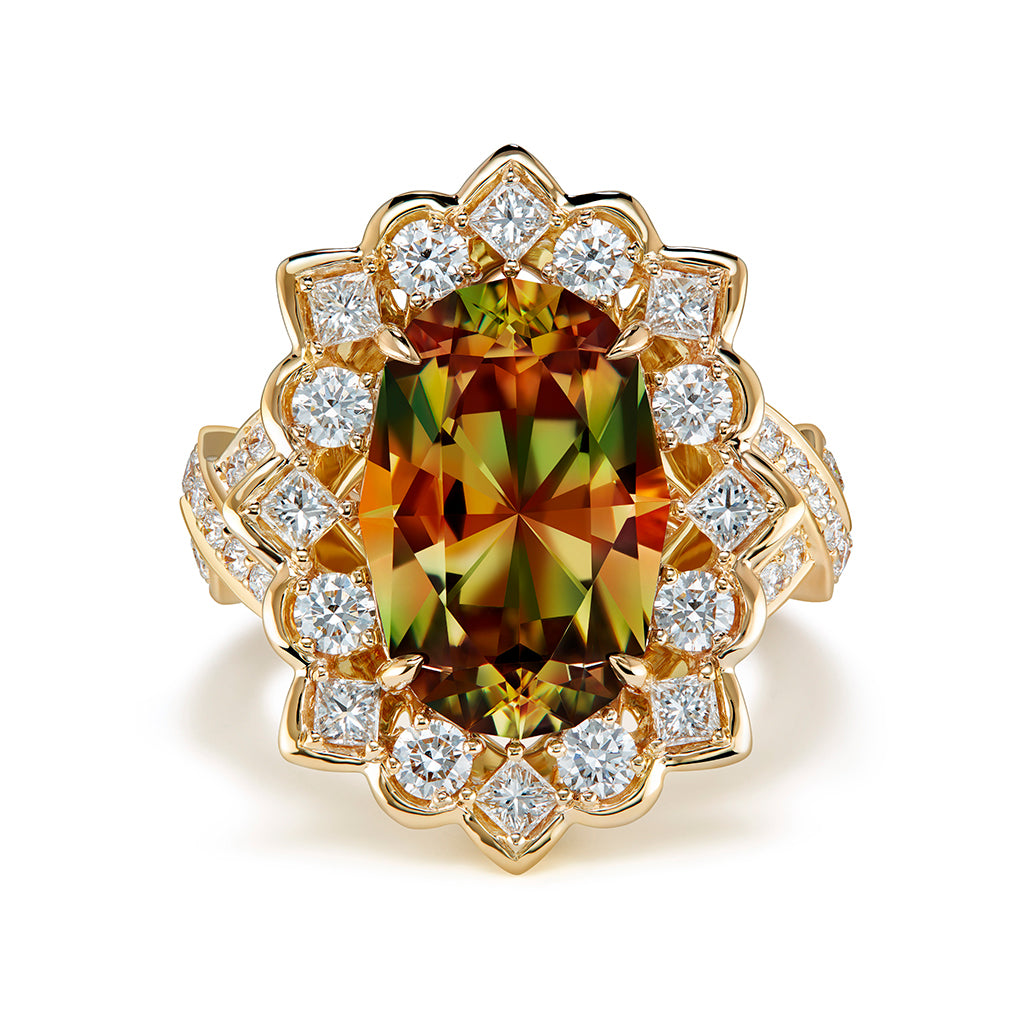 Zultanite Ring with D Flawless Diamonds set in 18K Yellow Gold