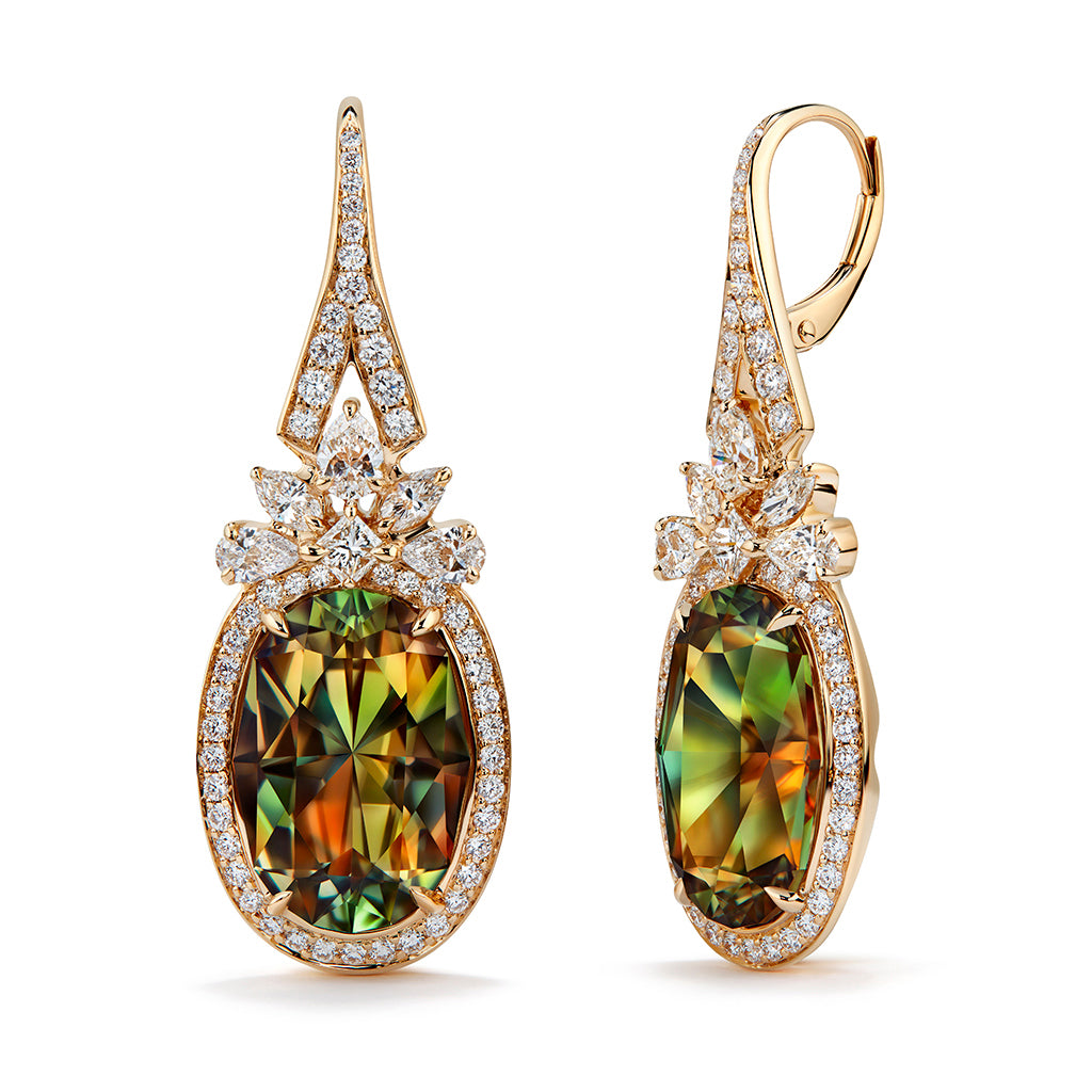 Zultanite Earrings with D Flawless Diamonds set in 18K Yellow Gold