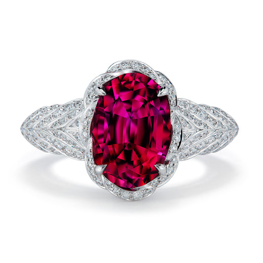 Nigerian Rubellite Ring with D Flawless Diamonds set in 18K White Gold