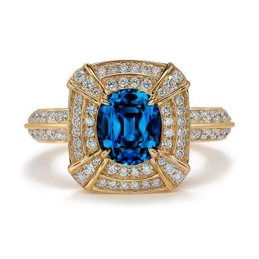 Ceylon Cobalt Spinel Ring with D Flawless Diamonds set in 18K Yellow Gold