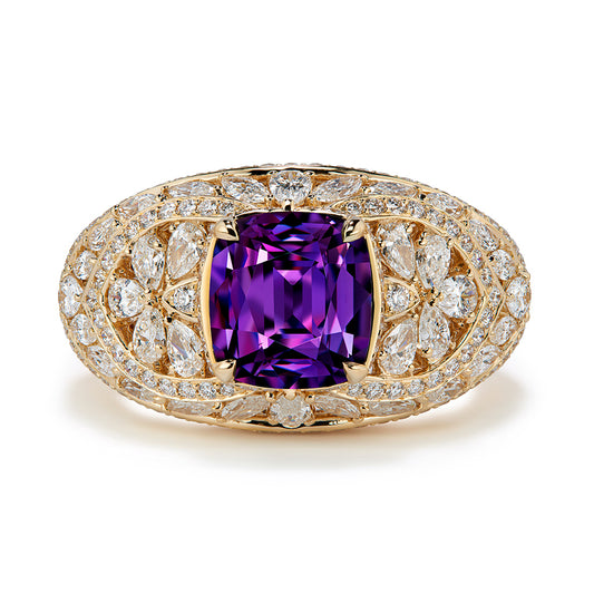 Ceylon Purple Spinel Ring with D Flawless Diamonds set in 18K Yellow Gold