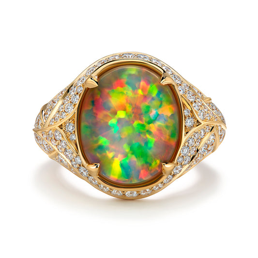 Indonesian Black Opal Ring with D Flawless Diamonds set in 18K Yellow Gold