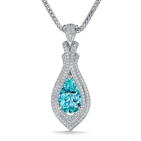 Flawless Unheated Paraiba Tourmaline Necklace with D Flawless Diamonds set in 18K White Gold