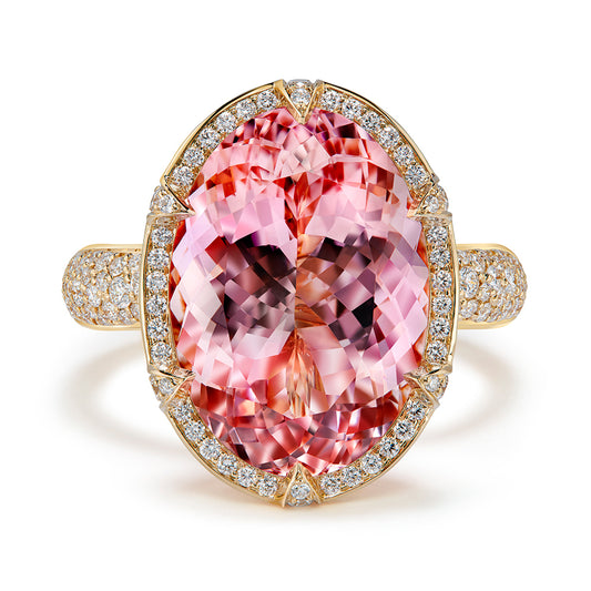 Madagascar Morganite Ring with D Flawless Diamonds set in 18K Yellow Gold