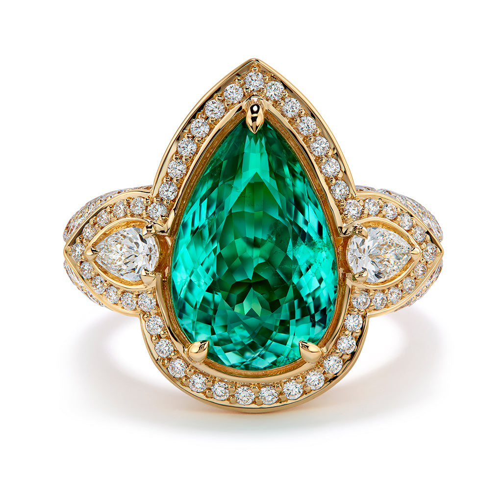 Neon Paraiba Tourmaline Ring with D Flawless Diamonds set in 18K Yellow Gold