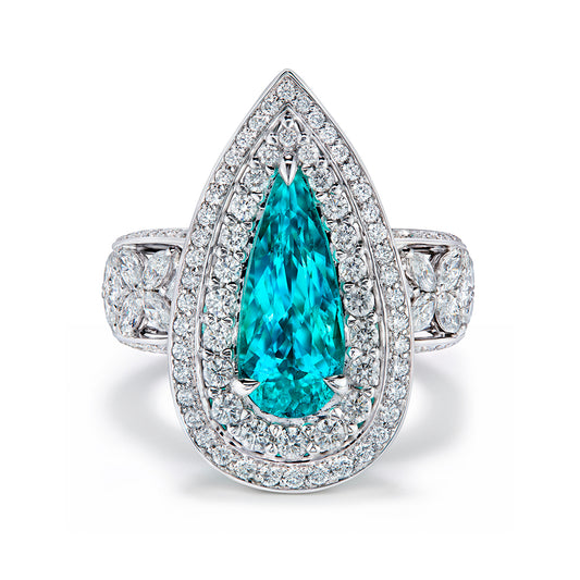 Brazilian Paraiba Tourmaline Ring with D Flawless Diamonds set in 18K White Gold