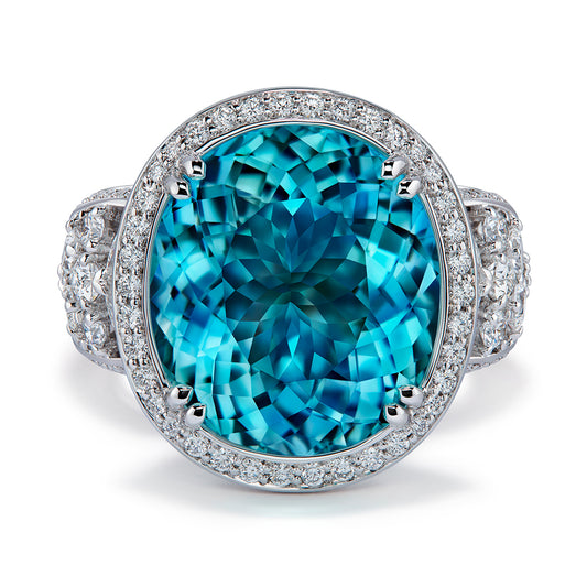 Flawless Unheated Paraiba Tourmaline Ring with D Flawless Diamonds set in 18K White Gold