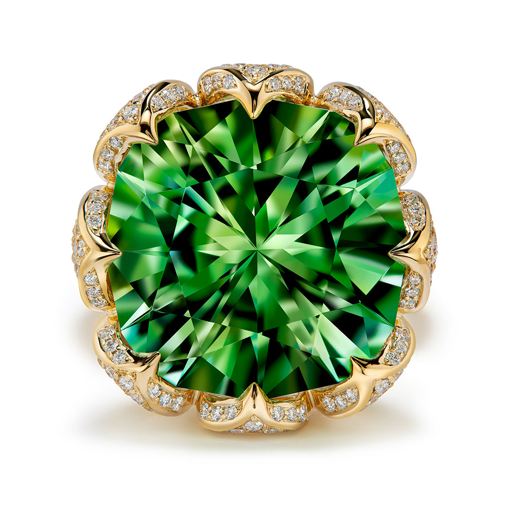 Flawless Neon Tourmaline Ring with D Flawless Diamonds set in 18K Yellow Gold