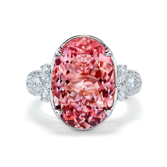 Madagascar Morganite Ring with D Flawless Diamonds set in 18K White Gold