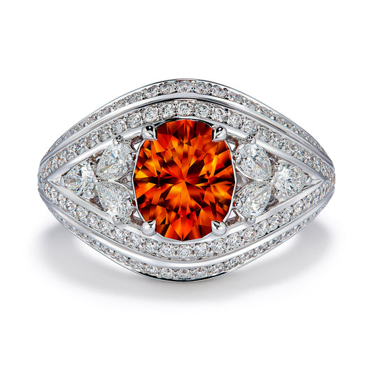 Mandarin Garnet Ring with D Flawless Diamonds set in 18K White Gold