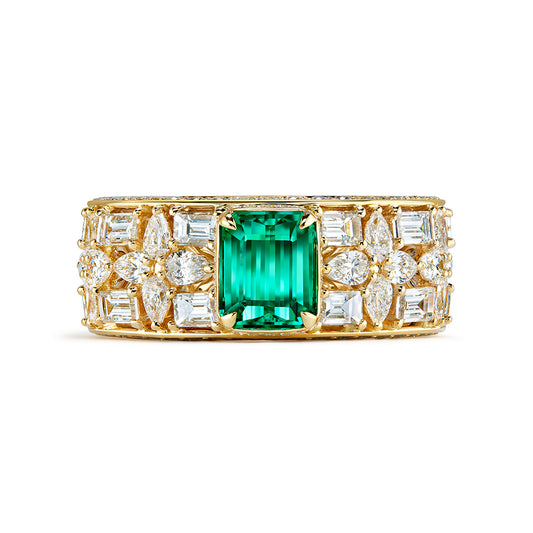 No Oil Russian Emerald Ring with D Flawless Diamonds set in 18K Yellow Gold