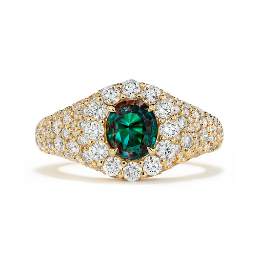 100 % Change Alexandrite Ring with D Flawless Diamonds set in 18K Yellow Gold